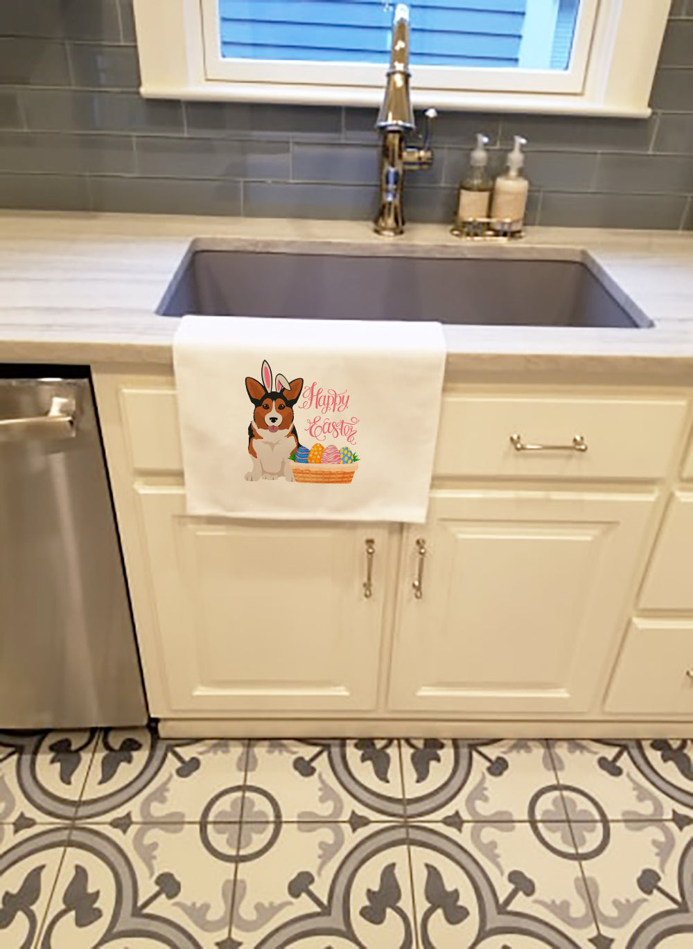 Sable Pembroke Corgi Easter Kitchen Towel Set of 2 White Dish Towels Decorative Bathroom Hand towel for Hand, Face, Hair, Yoga, Tea, Dishcloth, 19 X 28", White