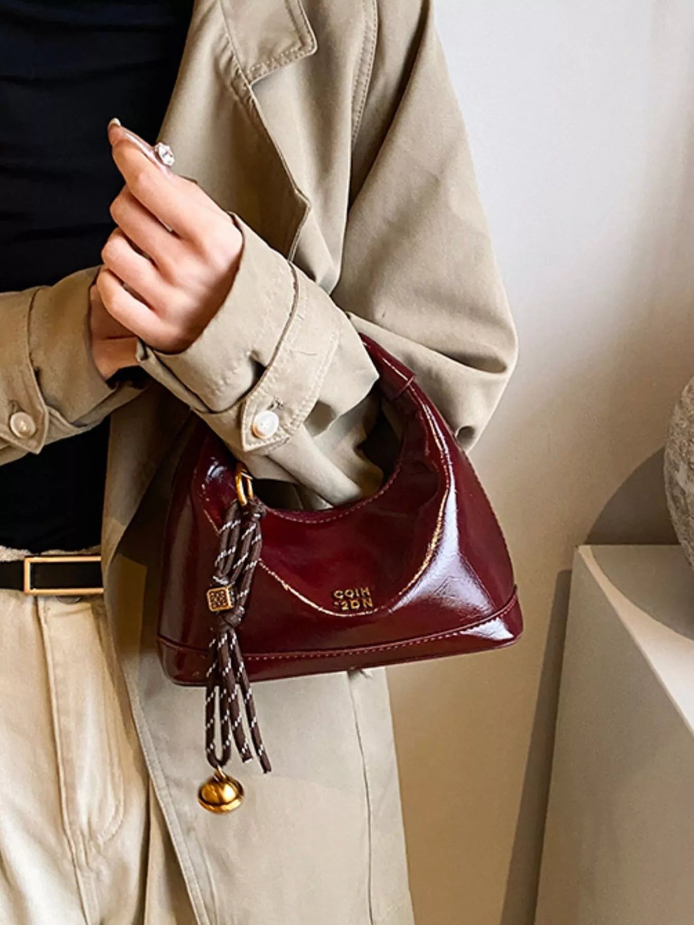 Leather Crossbody Bag with Charm