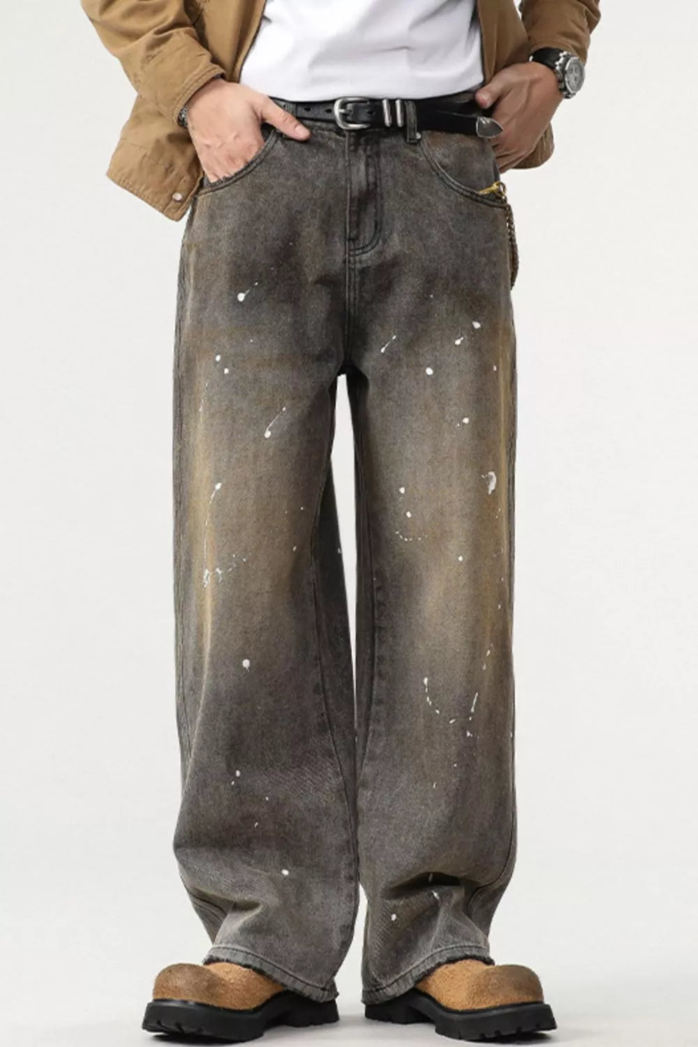 Men's Washed Splatter-Paint Loose Jeans