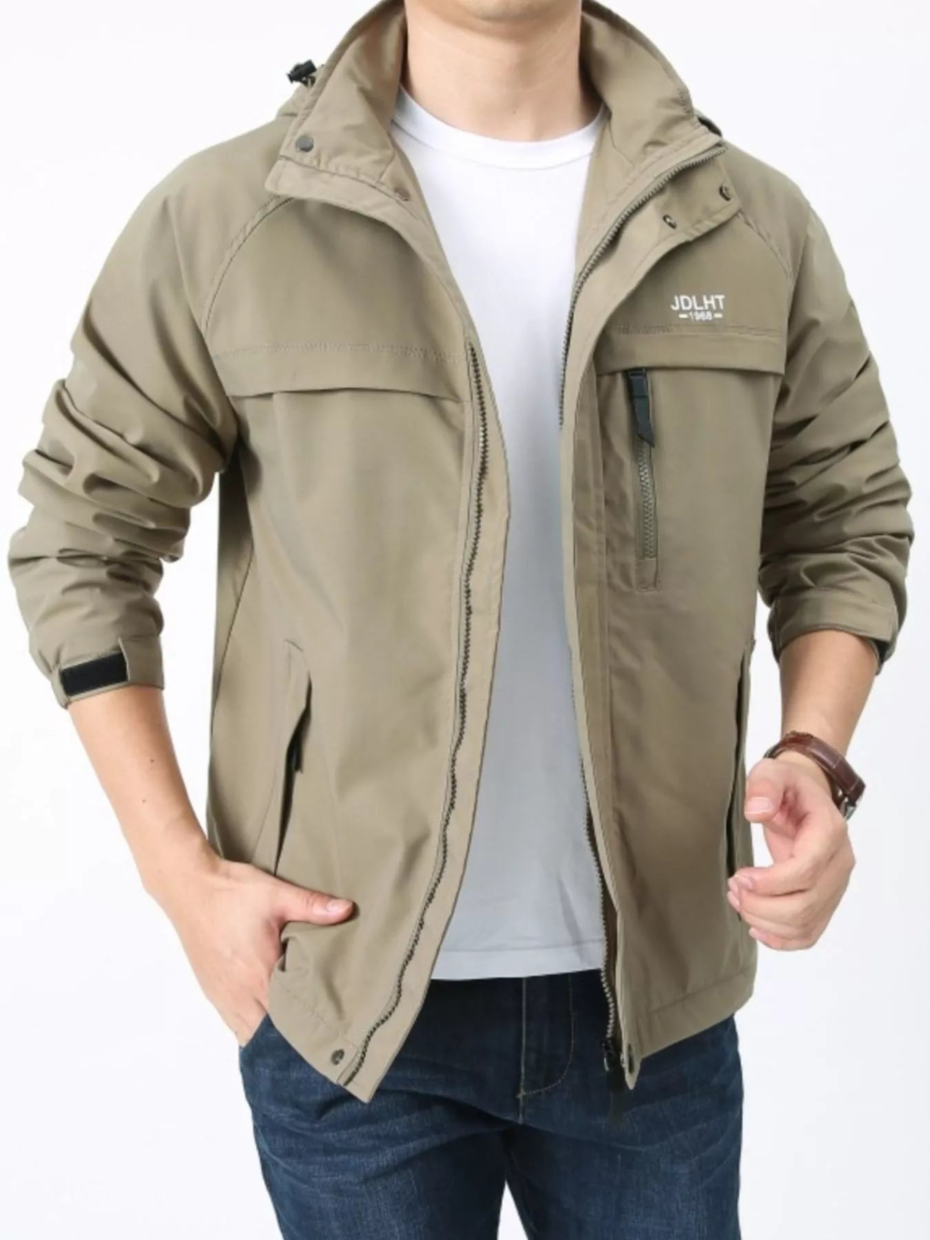 Men's Plus Size Zip Up Windproof Hooded Jacket