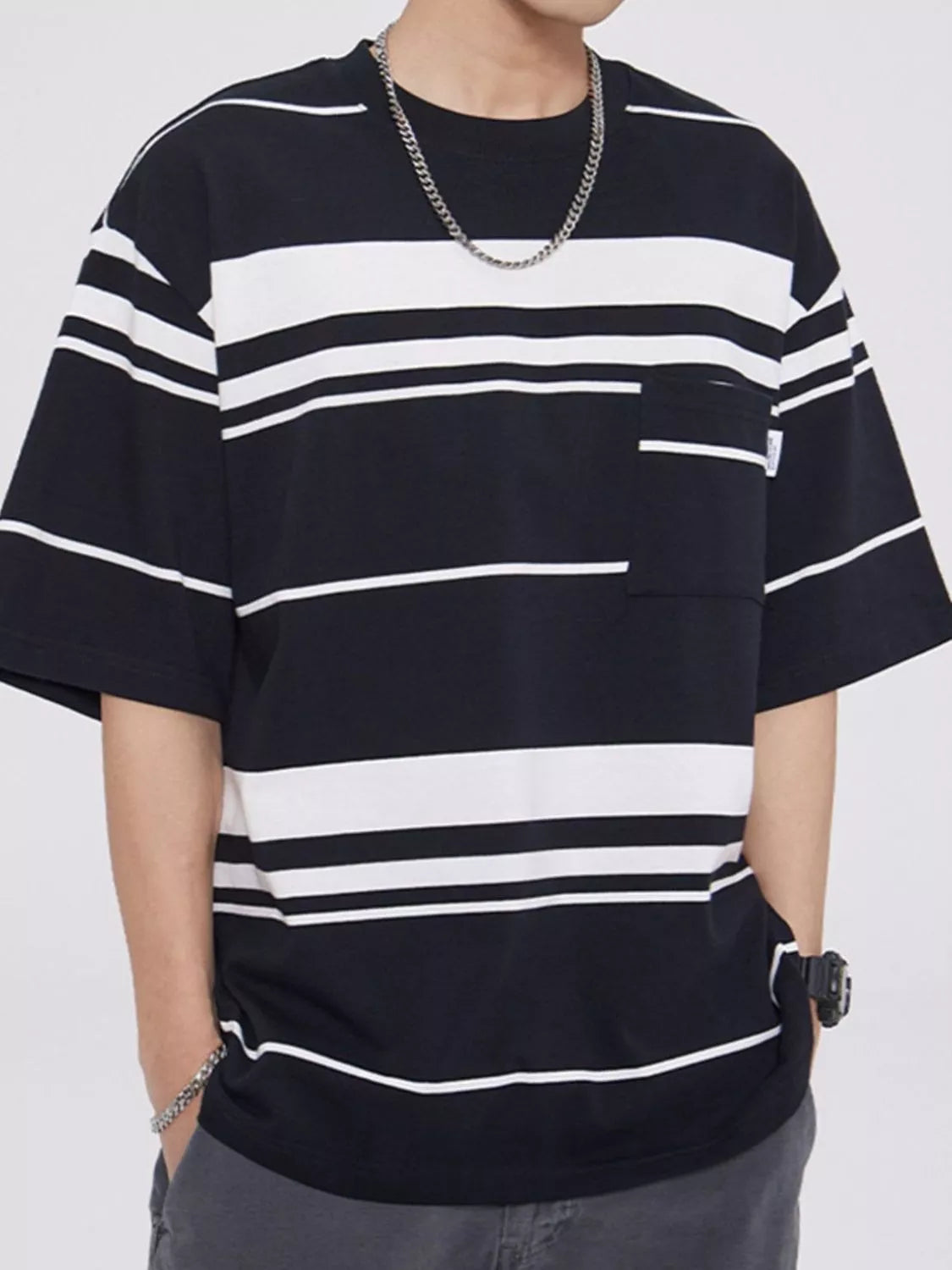 Men's Plus Size Striped Half Sleeve T-Shirt