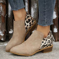 Leopard Point Toe Block Heels Boots