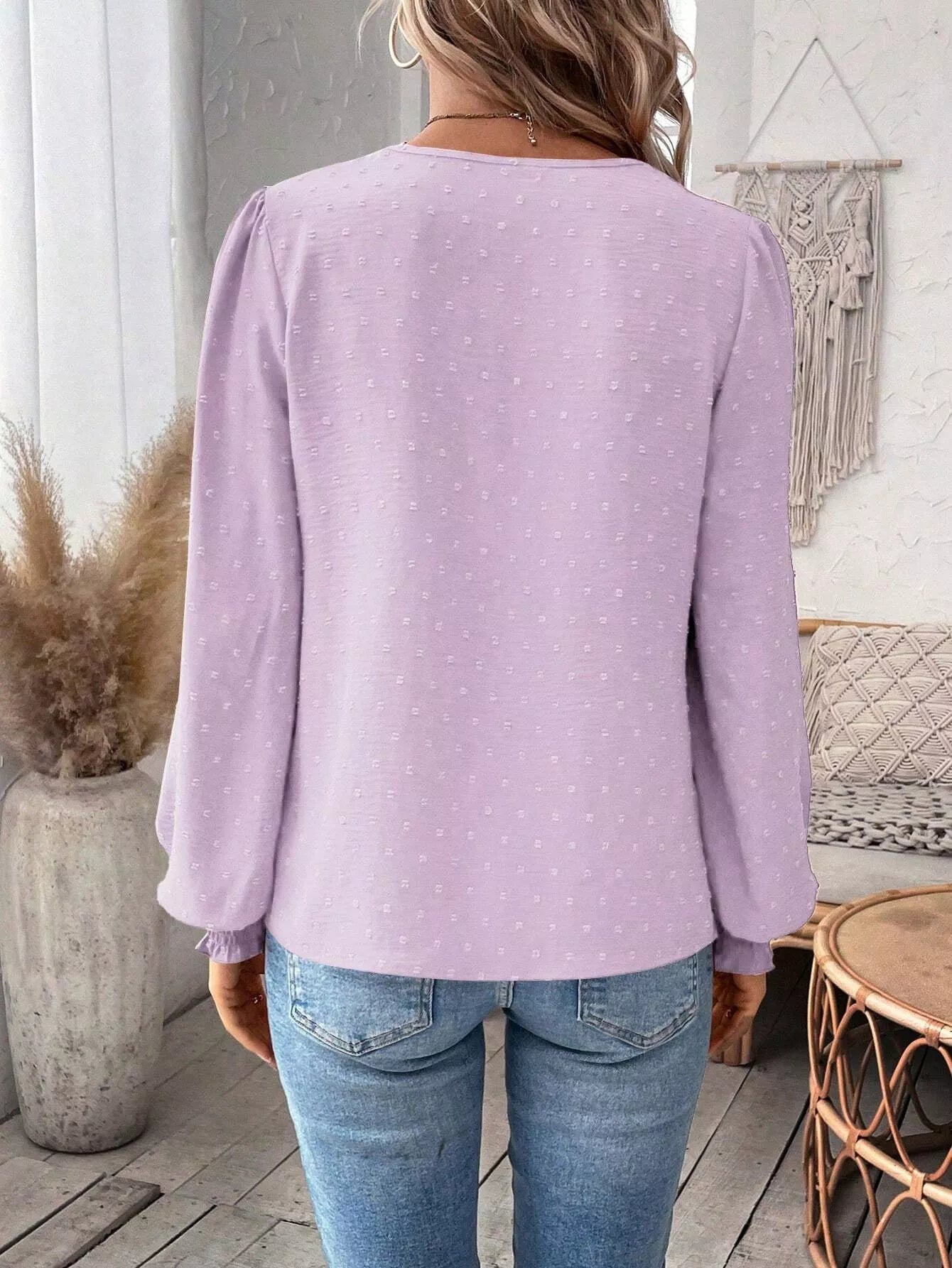 Lace Trim Long Sleeve Blouse