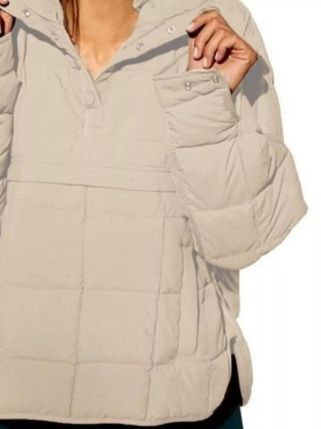 Full Size Quarter Snap Hooded Puffer Top Plus Size