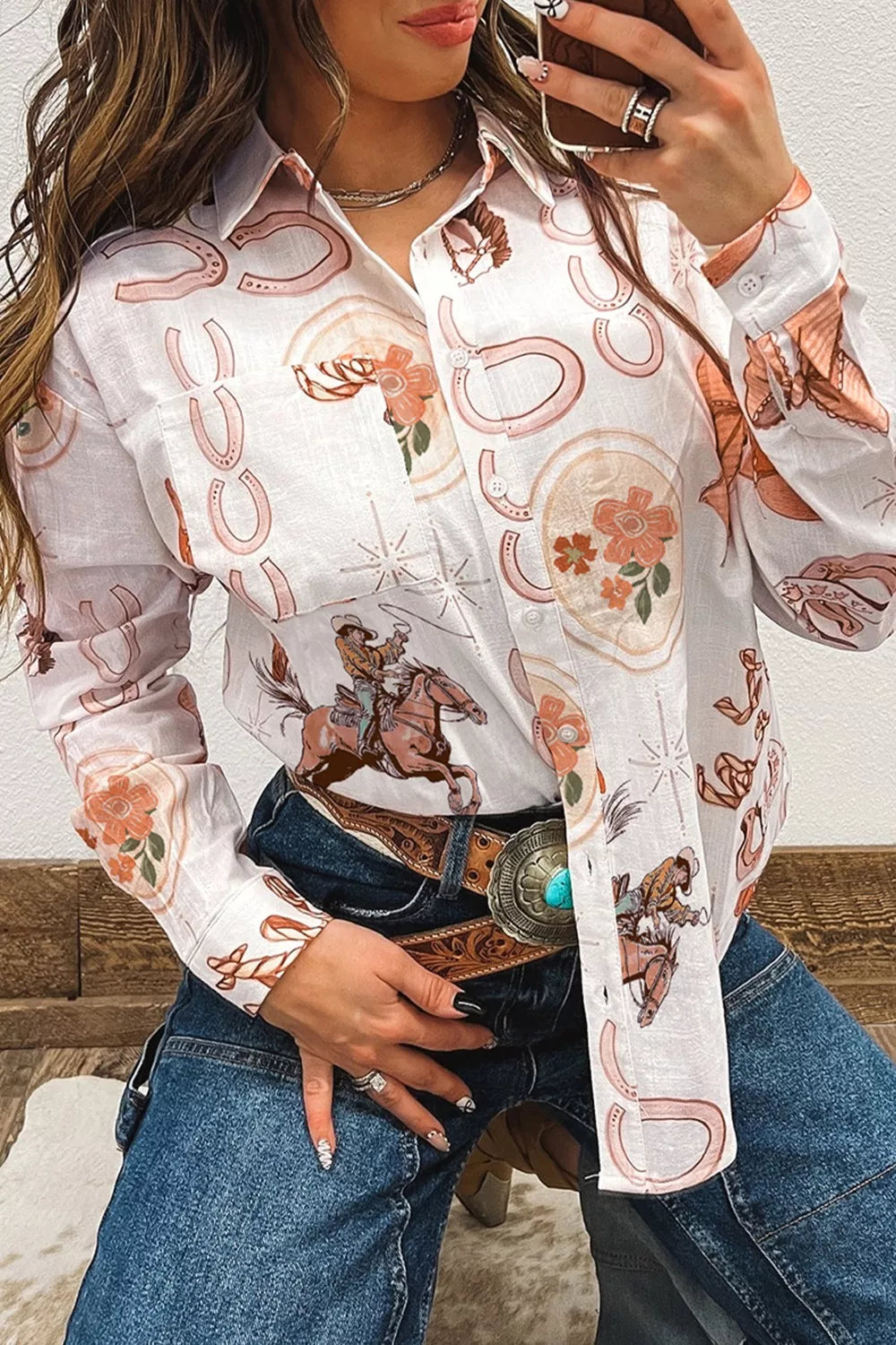 Western Print Long Sleeve Shirt
