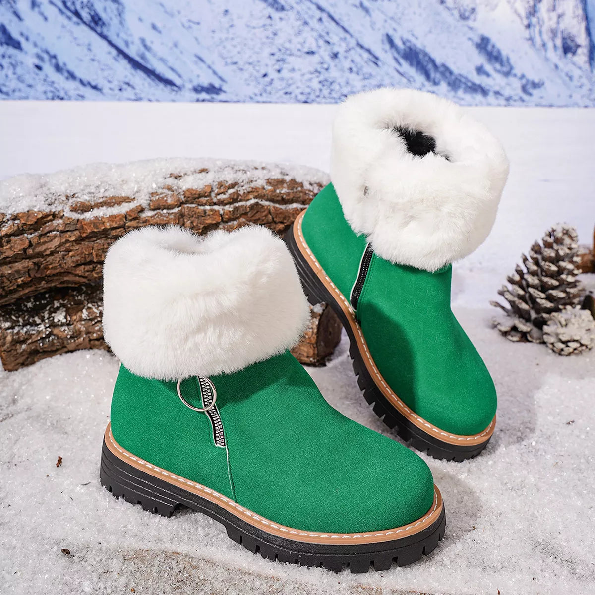 Fuzzy Ankle Boots with Zipper Detail