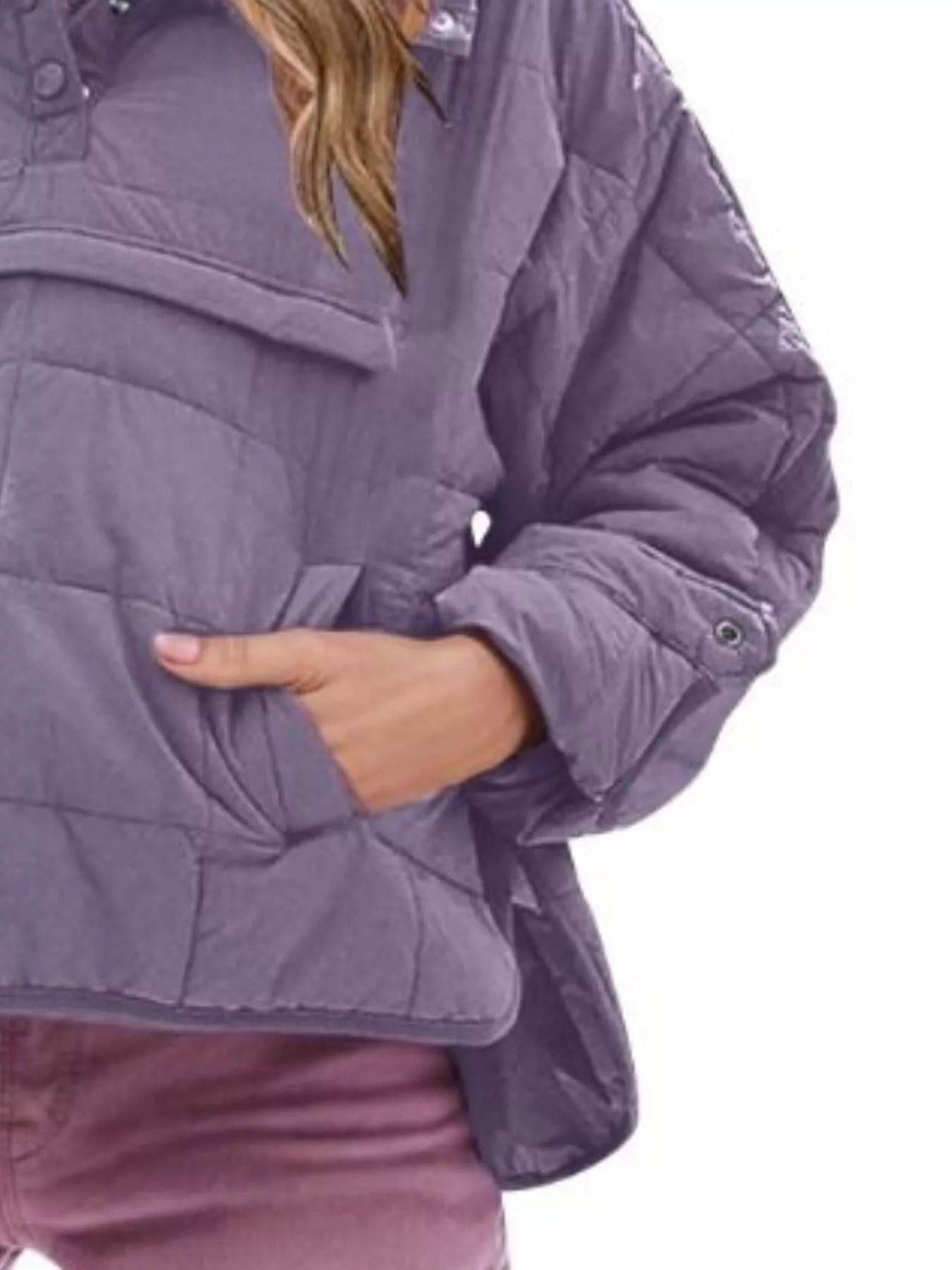 Full Size Quarter Snap Hooded Puffer Top Plus Size