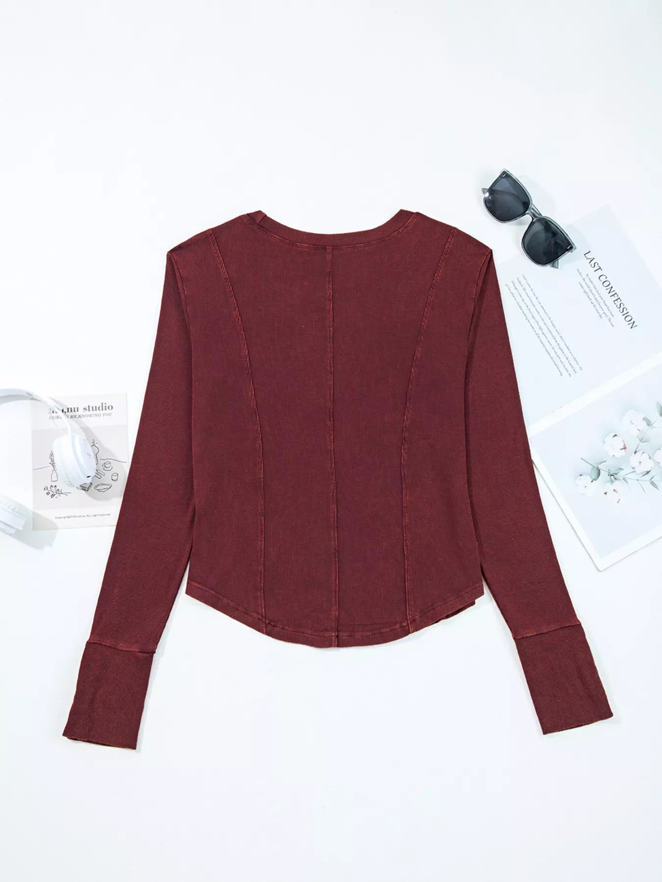 Exposed Seam Ribbed Long Sleeve Top