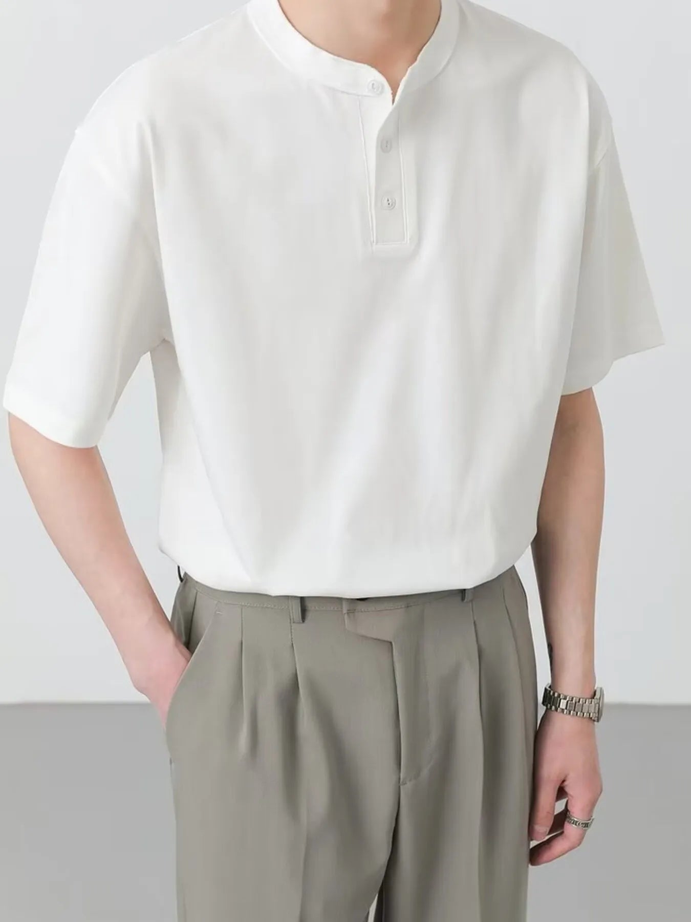 Men's Plus Size Minimalist Mandarin Collar Polo Shirt