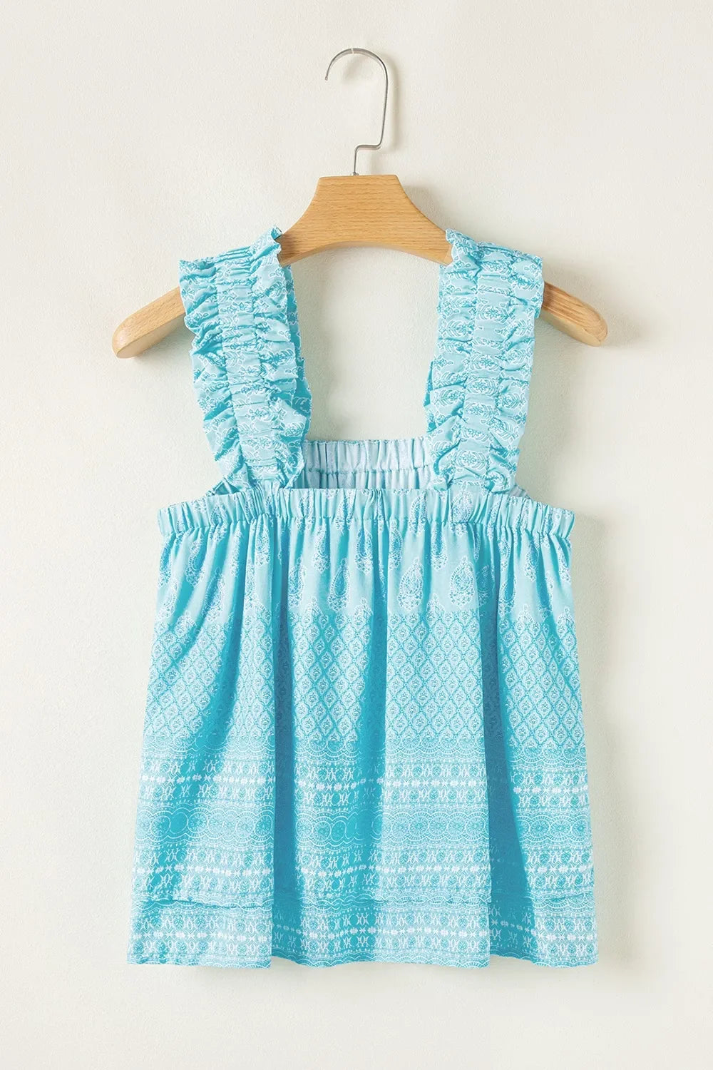 Printed Ruffled Wide Straps Tank