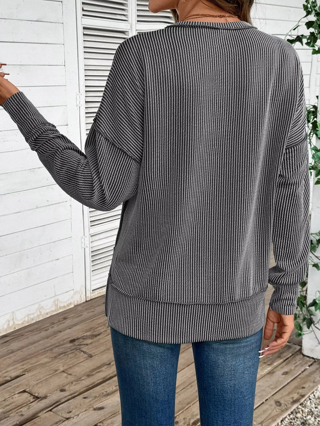 Side Slit Round Neck Sweatshirt