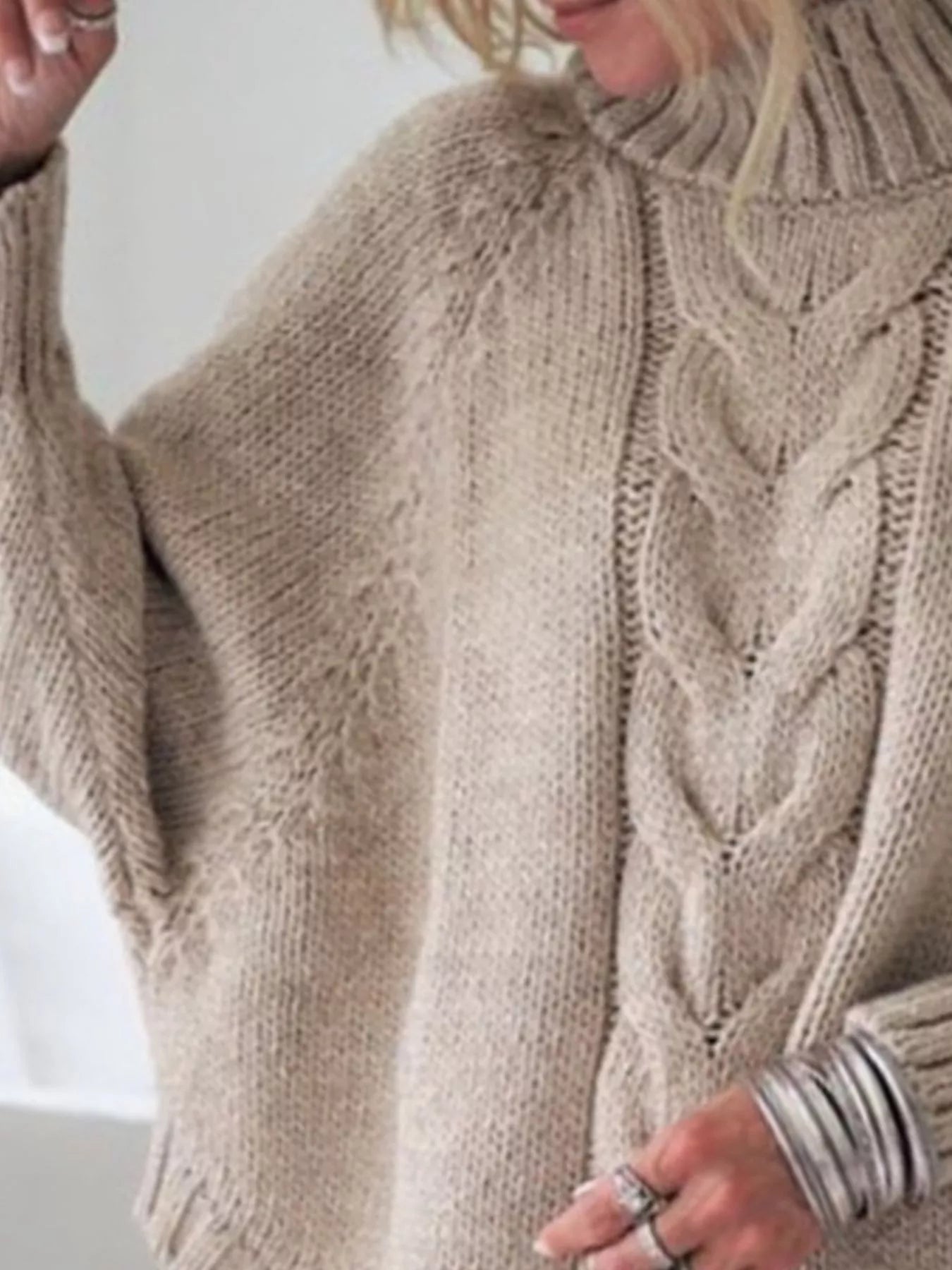 Full Size Cable-Knit Long Sleeve Sweater Plus Size