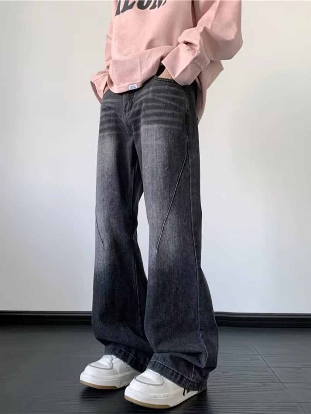 Men's Full Size Vintage Wash Wide Leg Jeans Plus Size