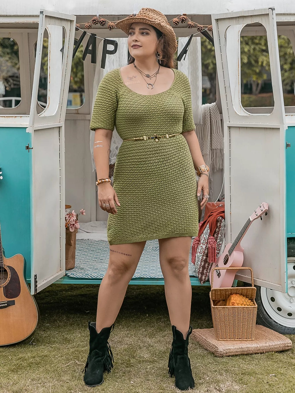 Plus Size Textured Knit Mini Dress
