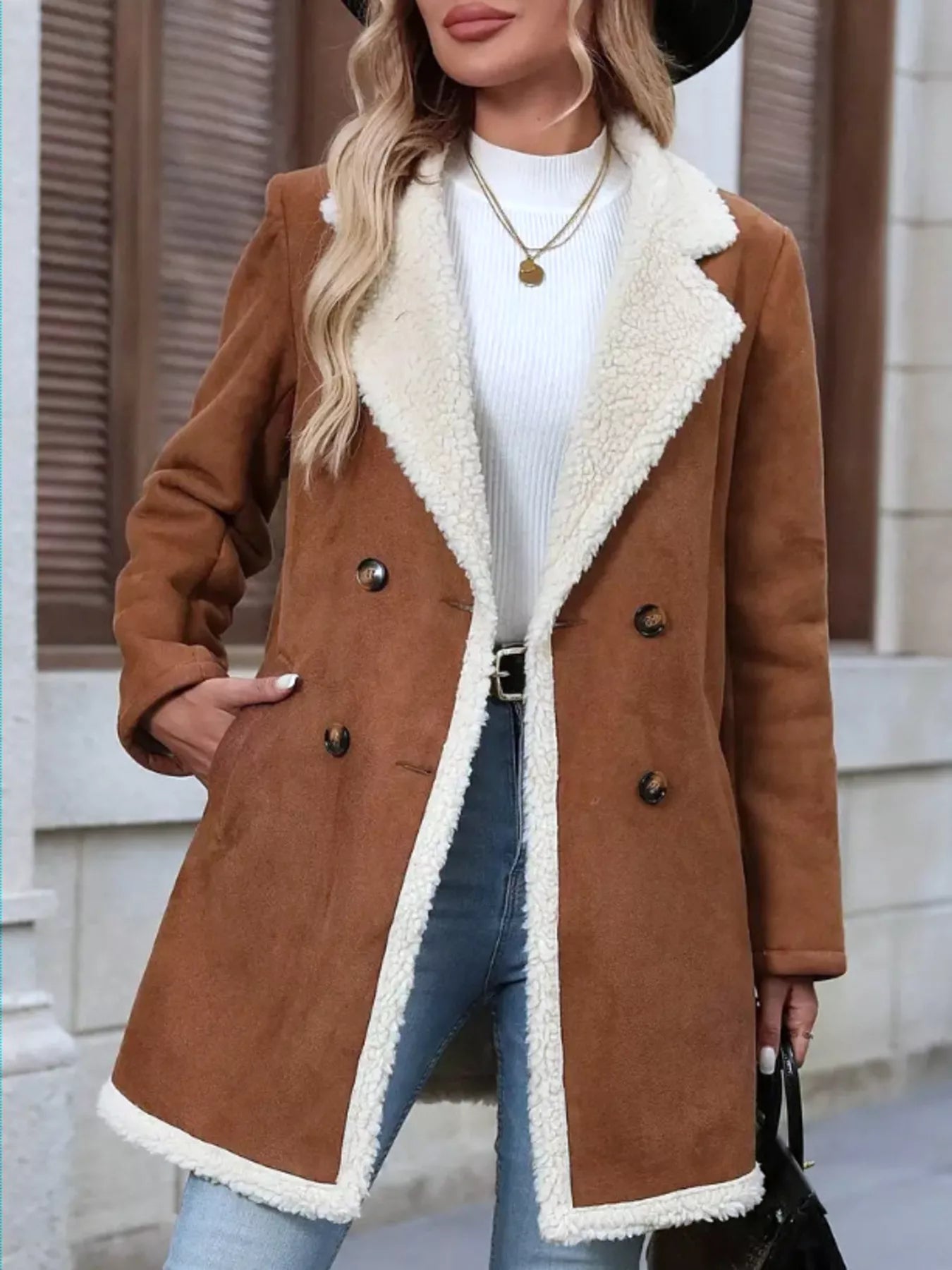 Sherpa Lined Button Up Coat