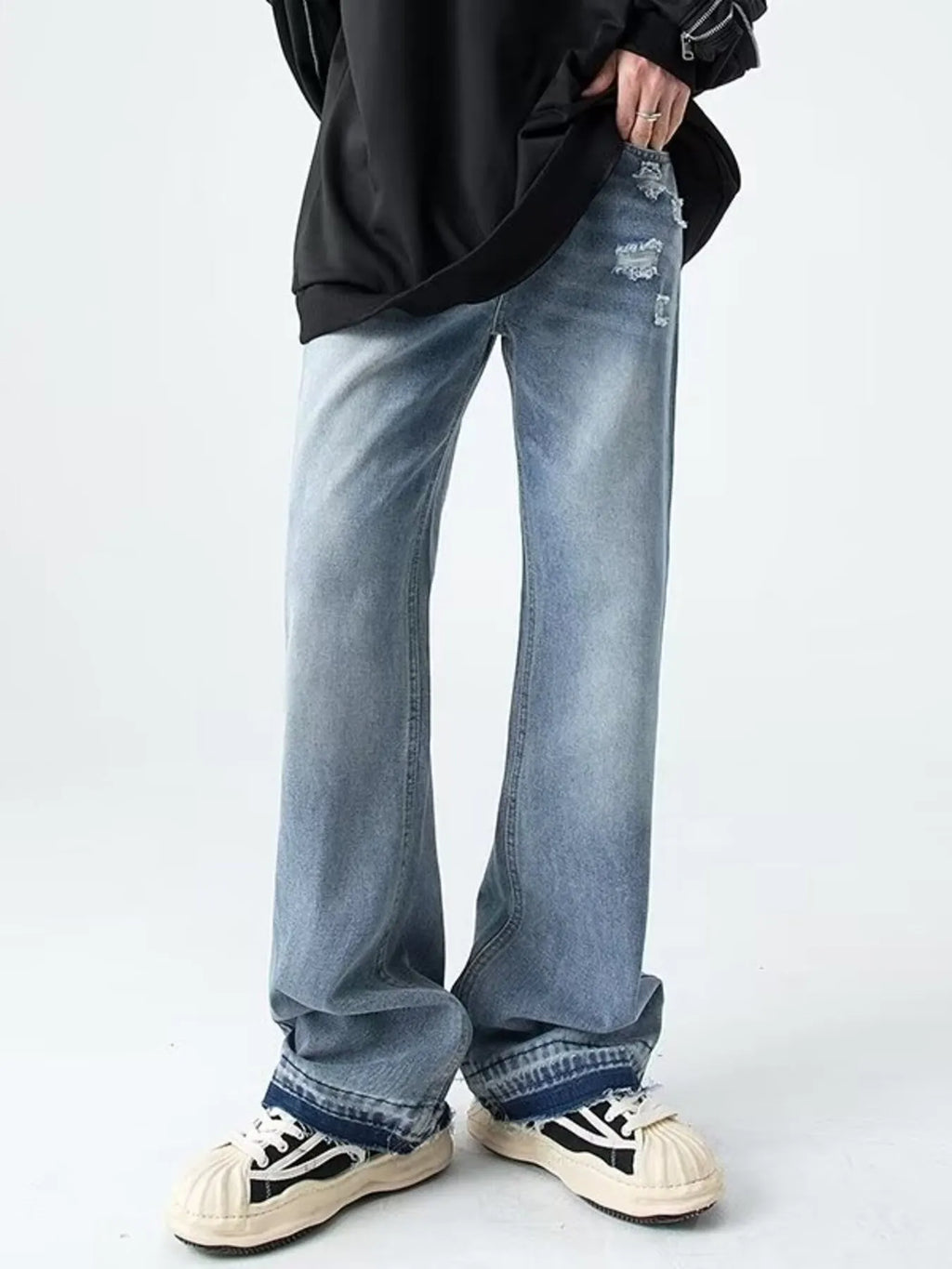 Men's Plus Size Distressed Wide Leg Jeans