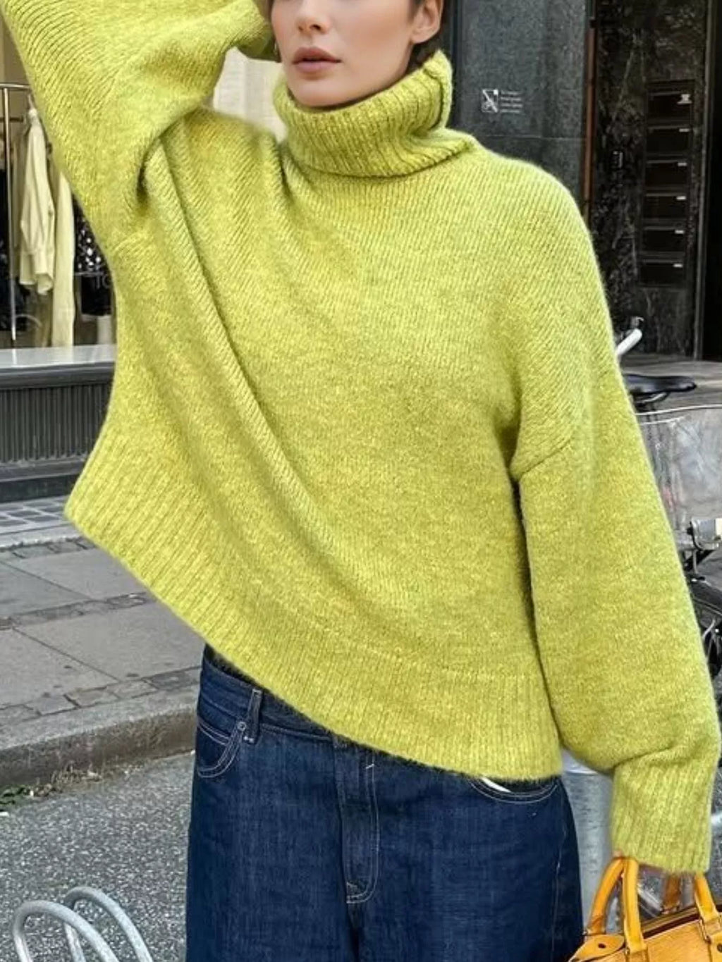 Turtleneck Knit Dropped Shoulder Sweater