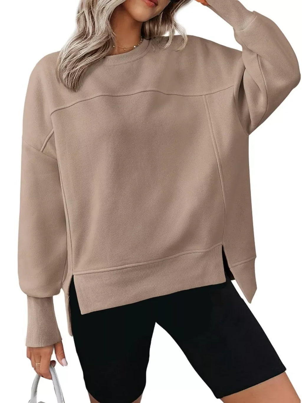 Casual Loose Side Slit Sweatshirt