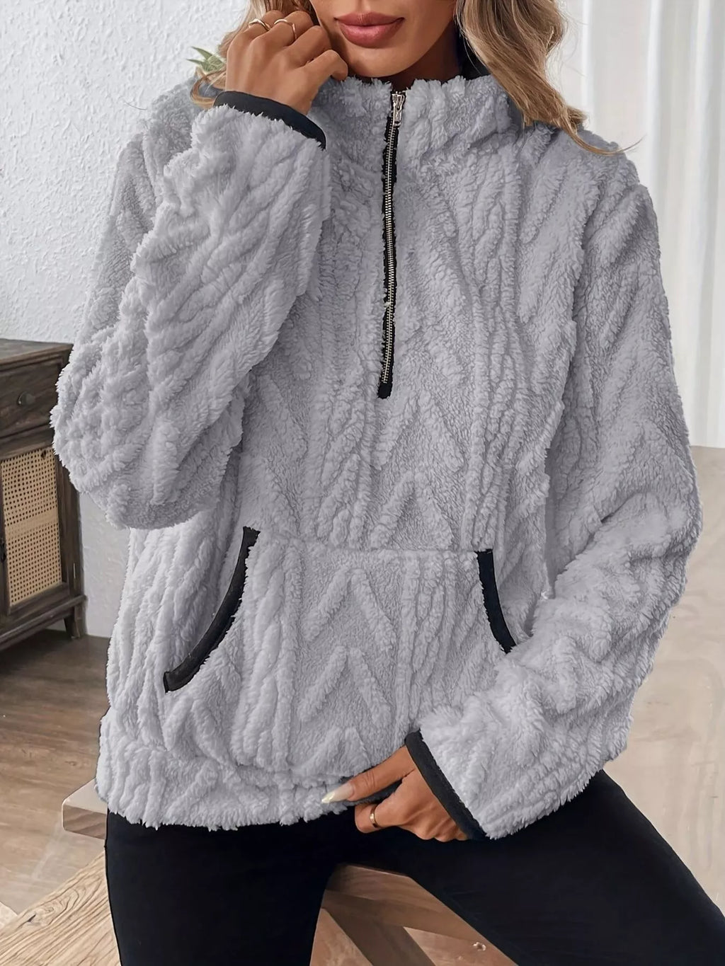 Full Size Fleece Half Zip Sweatshirt Plus Size