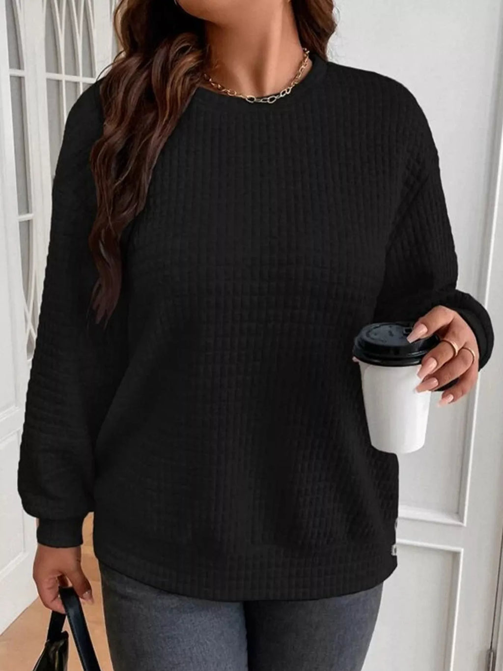 Textured Round Neck Sweatshirt