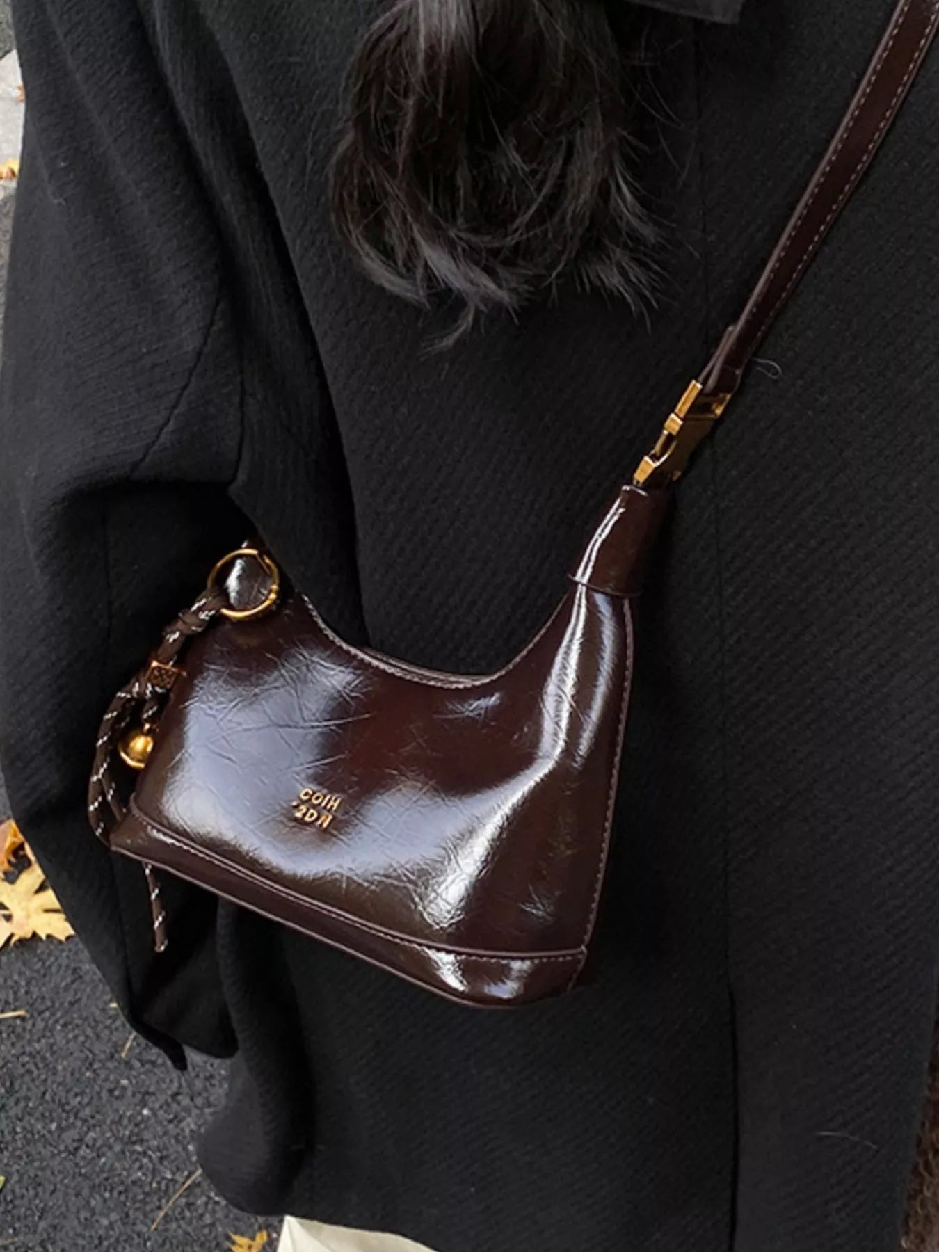 Leather Crossbody Bag with Charm