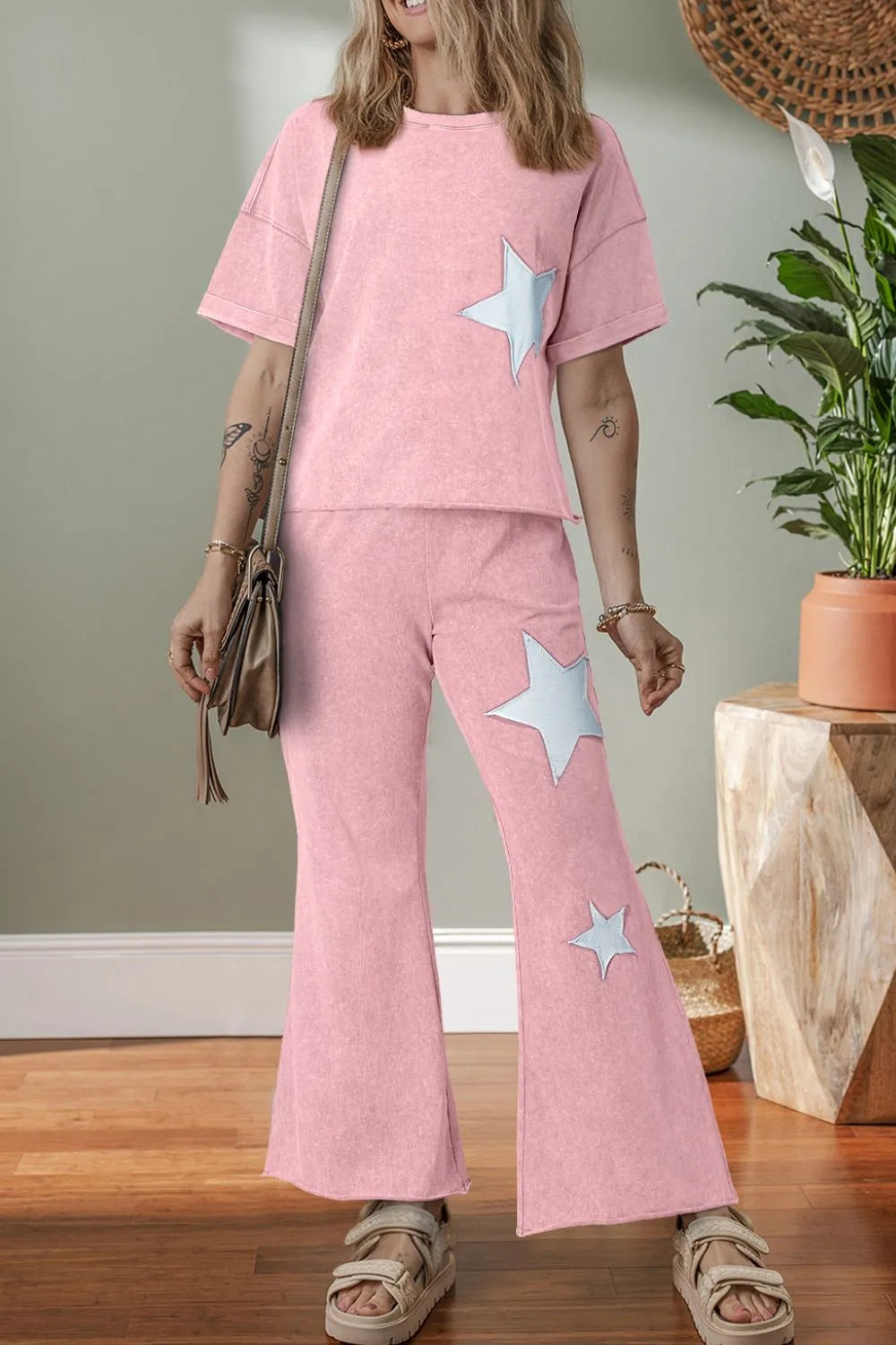 Star Round Neck Half Sleeve Top and Pants Set