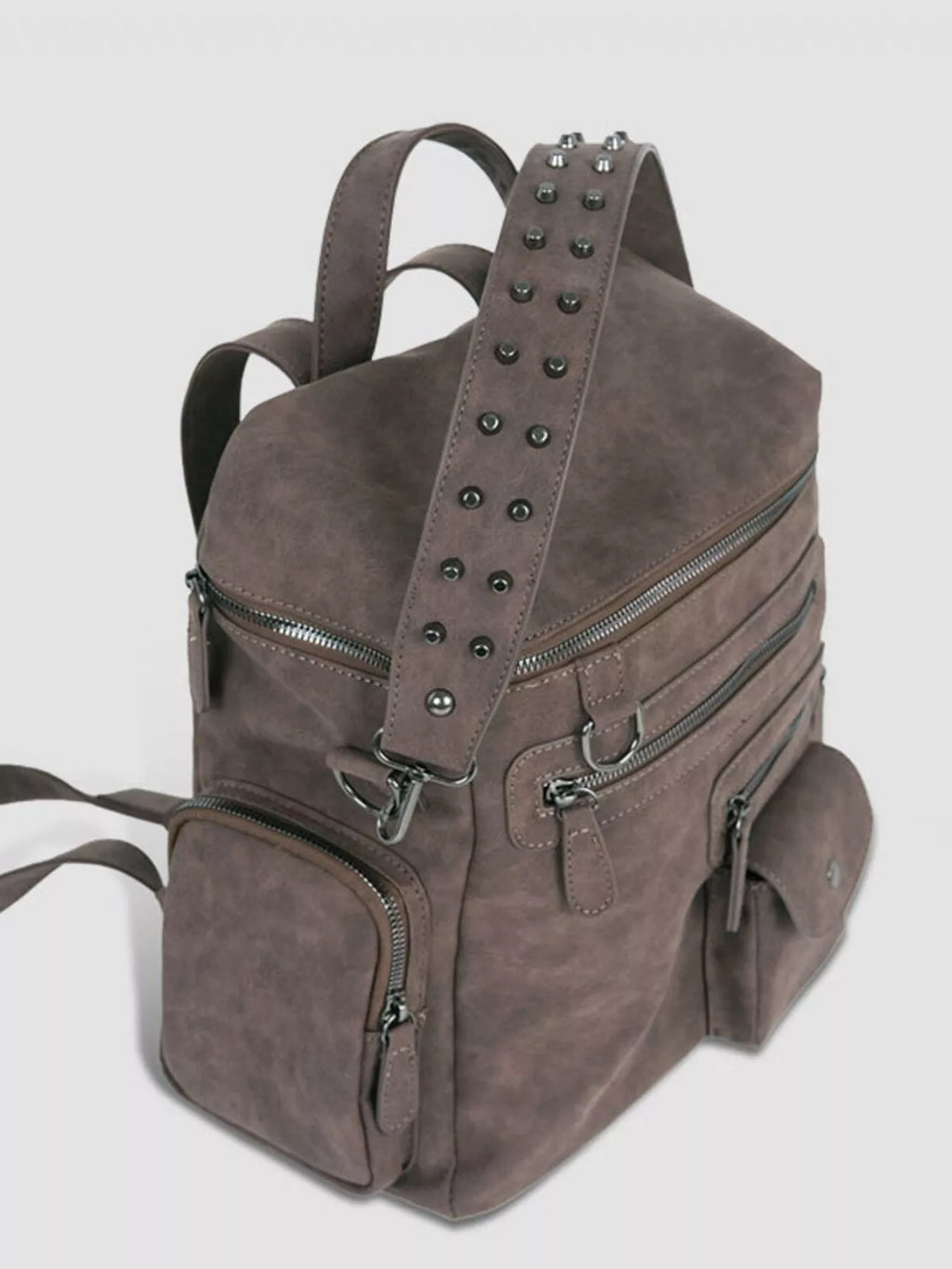 Multi-Pocket Studded Convertible Backpack Bag