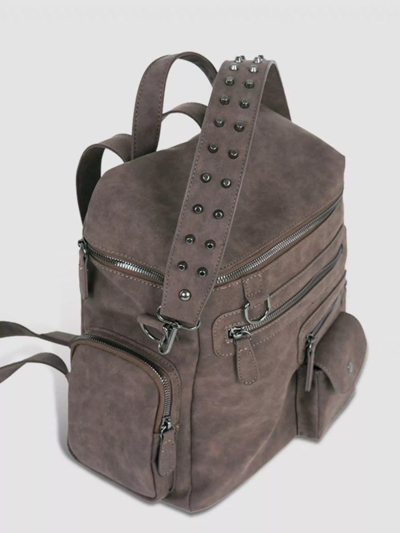 Multi-Pocket Studded Convertible Backpack Bag