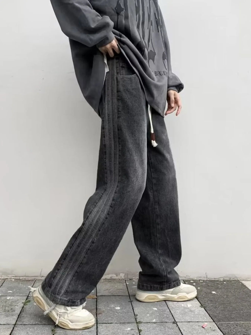 Men's Full Size Vintage Wash Wide Leg Jeans Plus Size