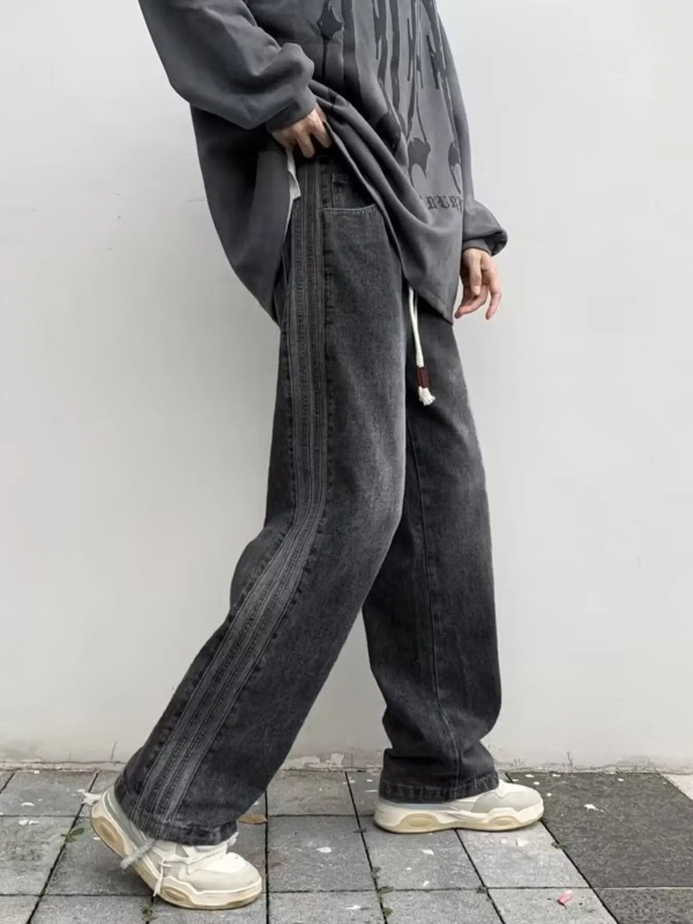 Men's Full Size Vintage Wash Wide Leg Jeans Plus Size