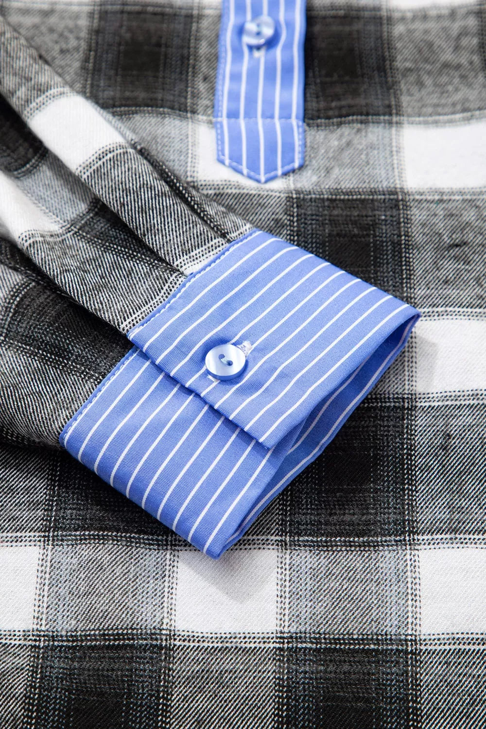 Contrast Striped Edge Half Placket Plaid Blouse