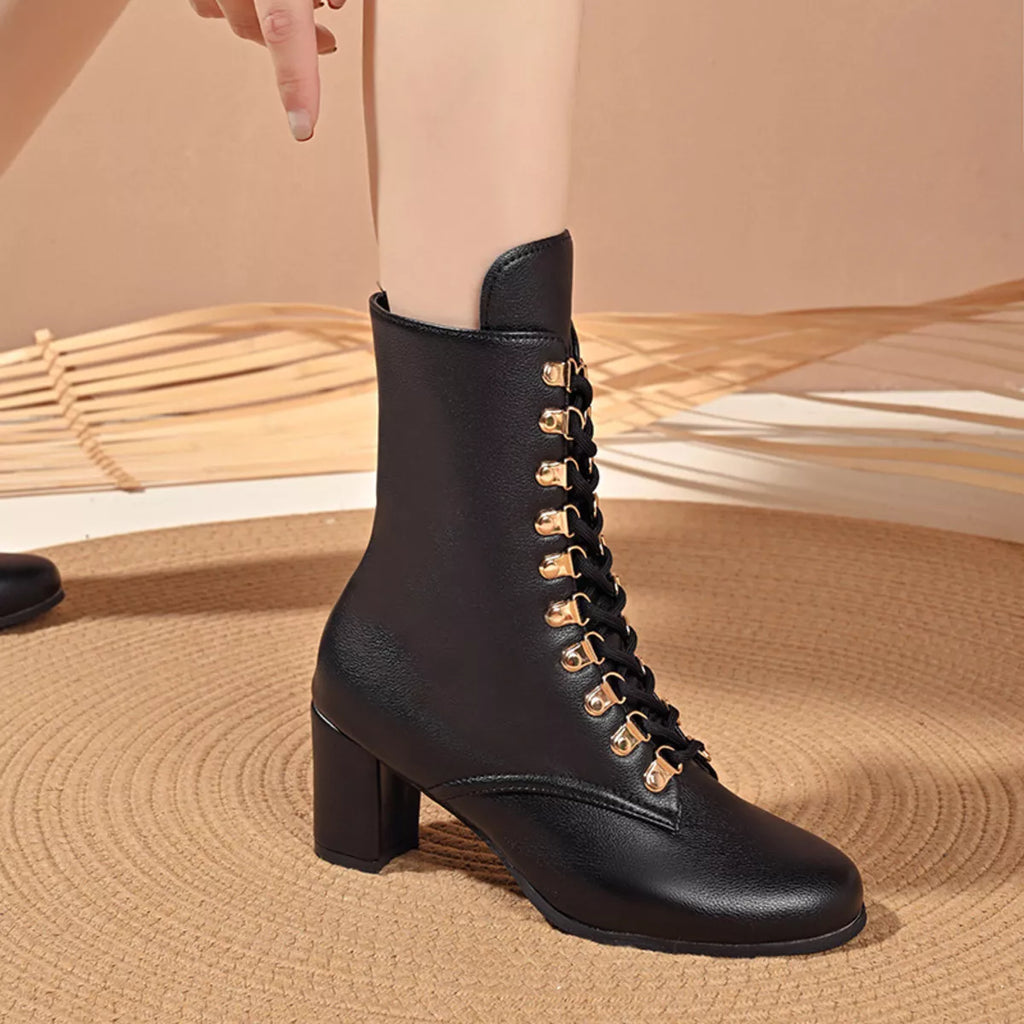 Lace-Up Boots with Block Heel