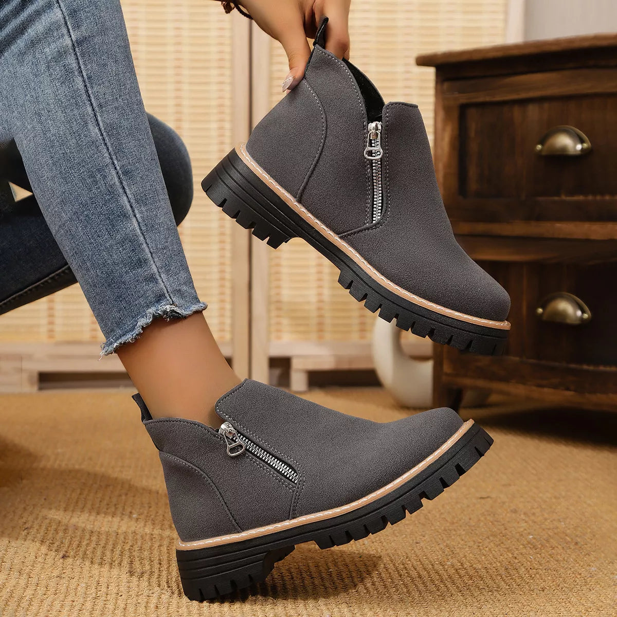 Ankle Boots with Zipper Accent