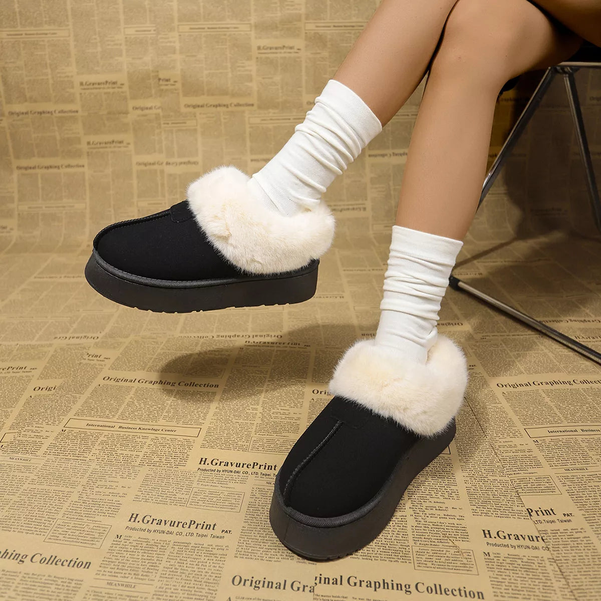 Fuzzy Trim Platform Boots