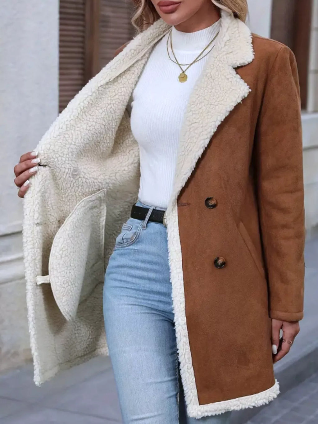 Sherpa Lined Button Up Coat