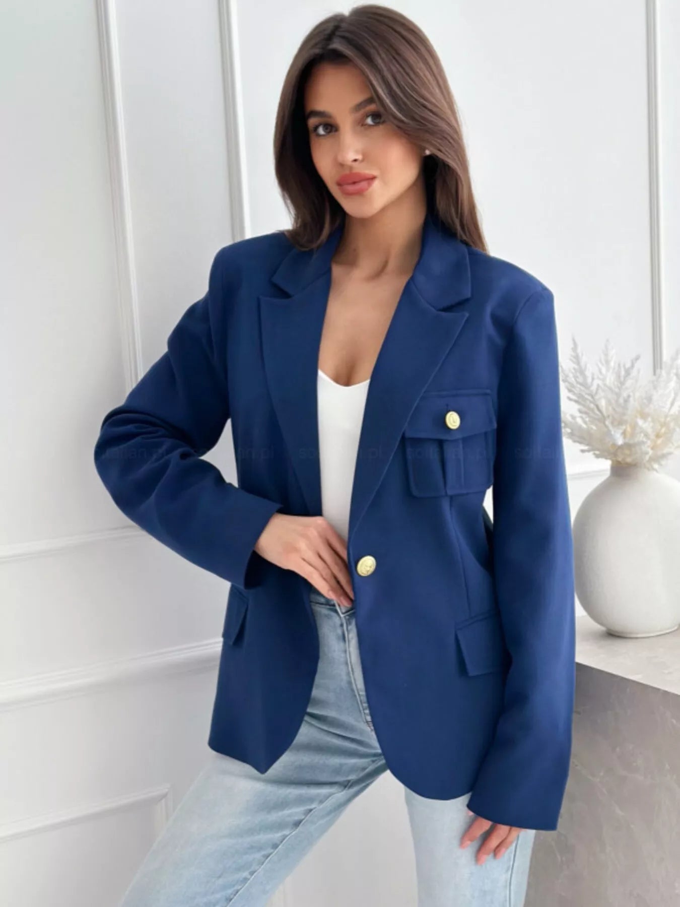 Lapel Collar One Button Blazer