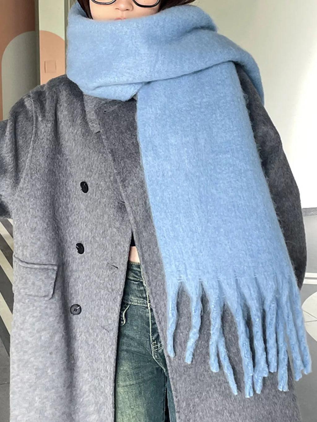 Solid Color Fringe Scarf