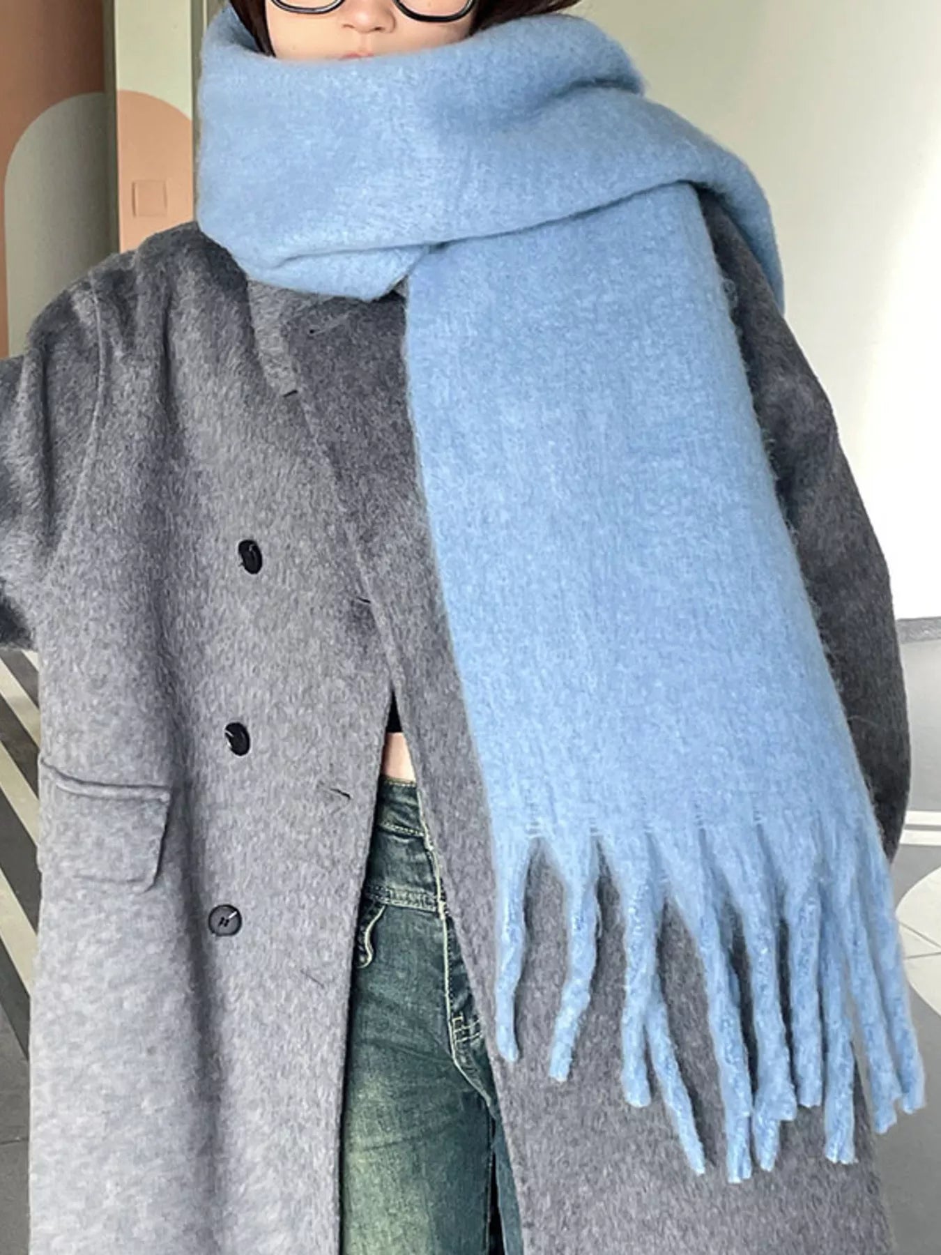 Solid Color Fringe Scarf