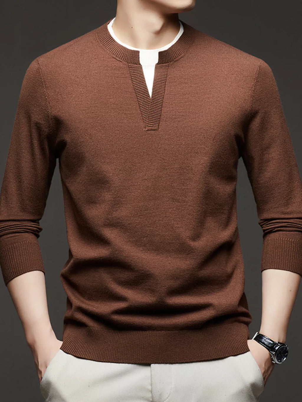 Men's Plus Size Two-Tone Long Sleeve Knit Top
