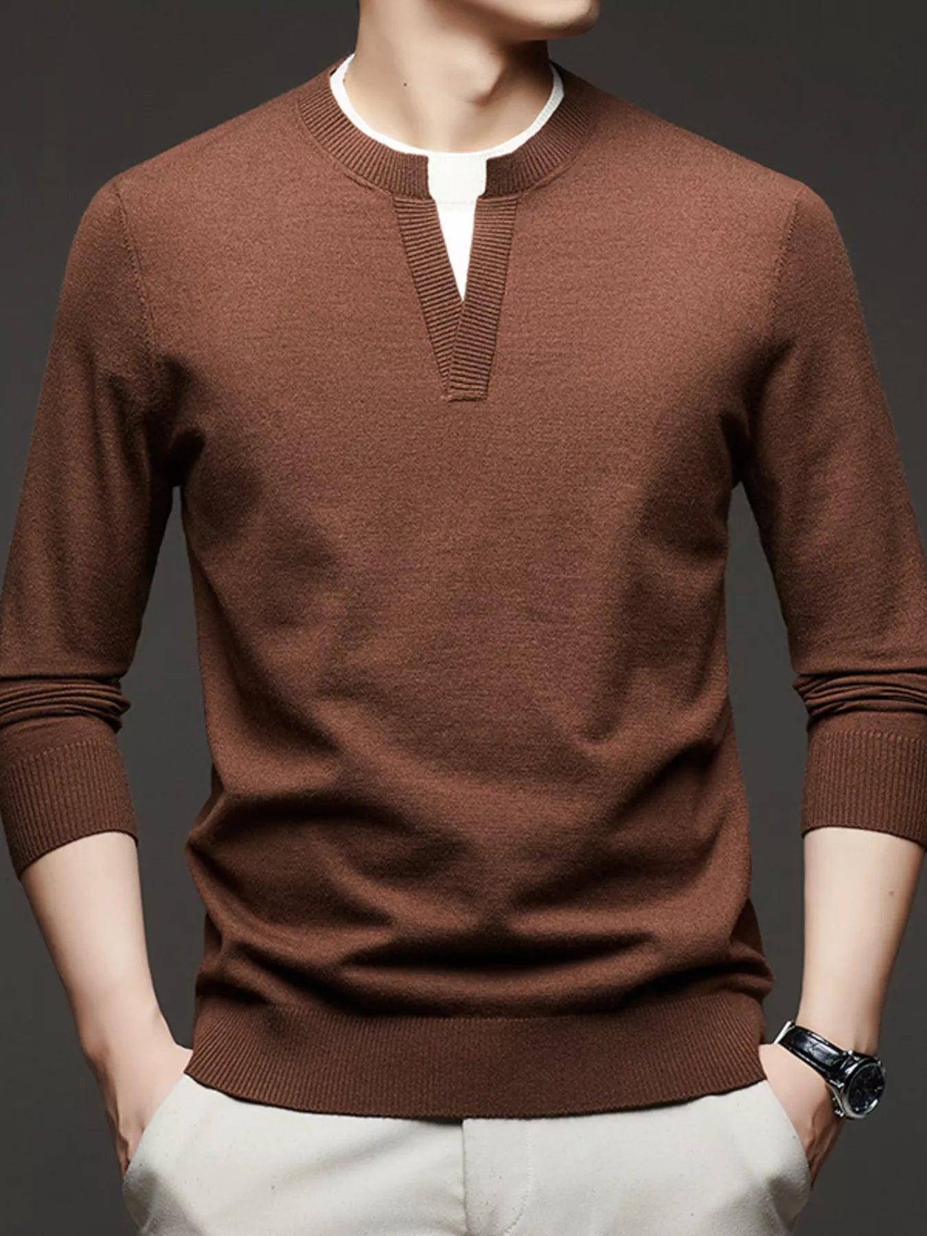 Men's Plus Size Two-Tone Long Sleeve Knit Top
