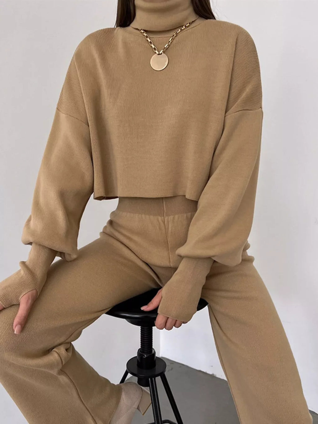 Turtleneck Long Sleeve Top & Pants Set