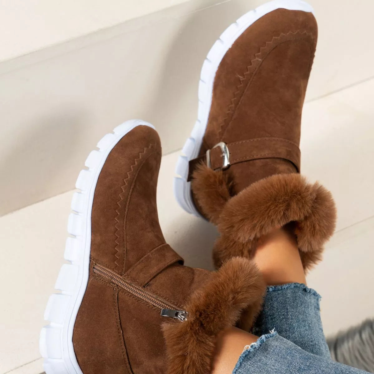 Faux Fur Trim Ankle Boots