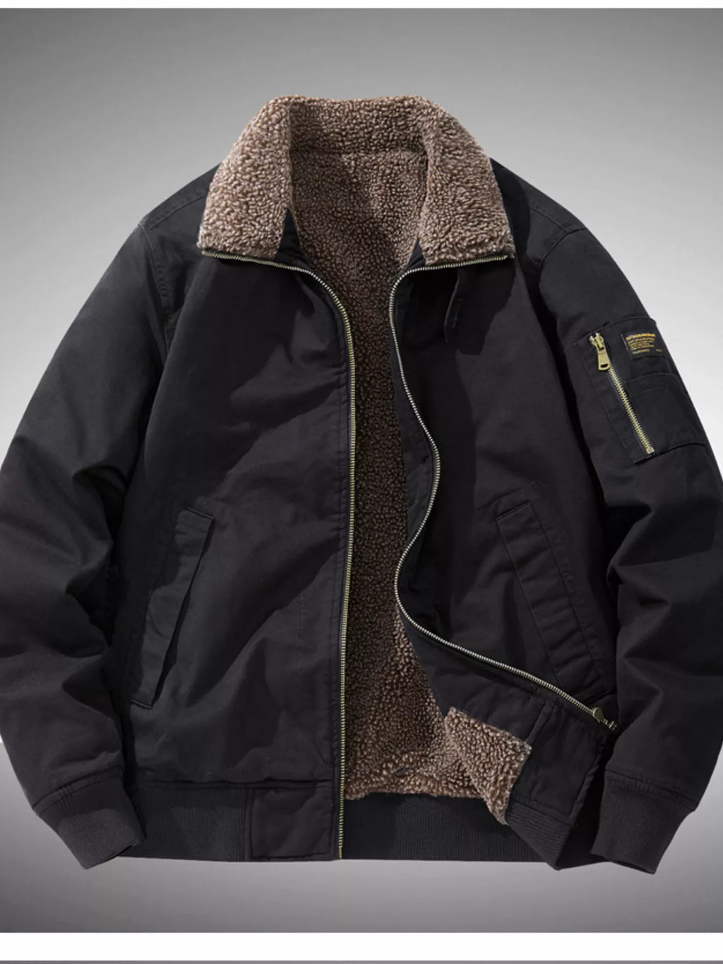 Men's Plus Size Winter Sherpa Lined Bomber Jacket