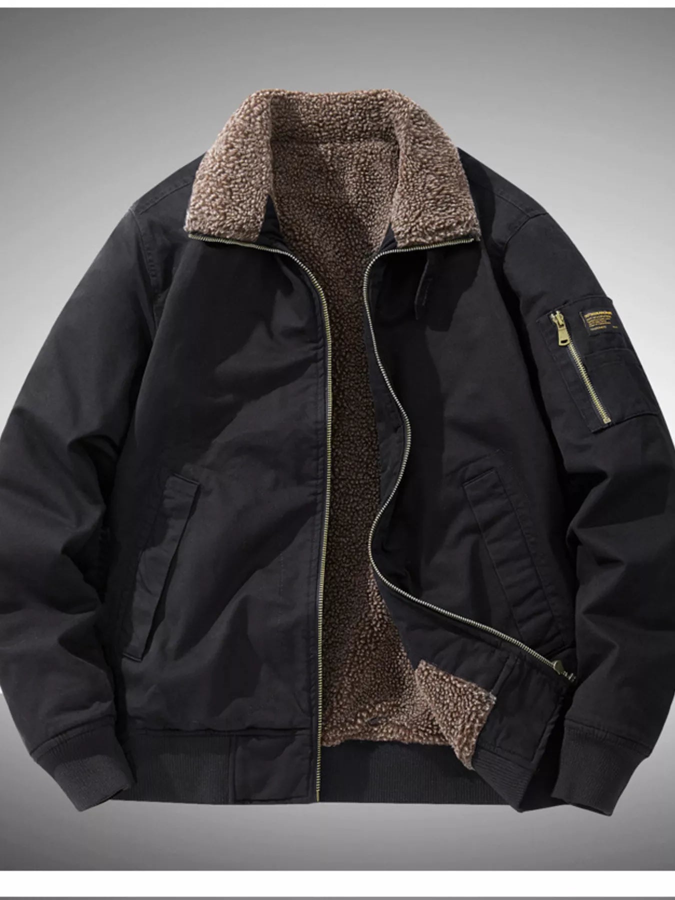 Men's Plus Size Winter Sherpa Lined Bomber Jacket