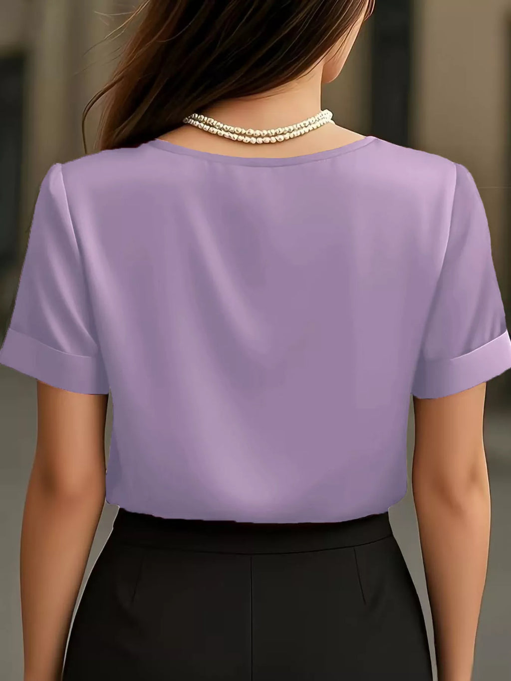 V-Neck Short Sleeve Satin Blouse