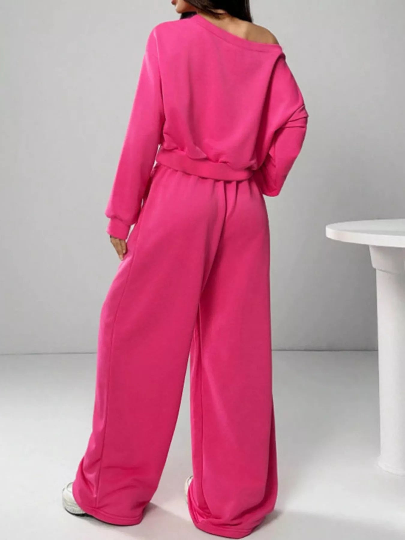 Boat Neck Long Sleeve Top and Pants Set