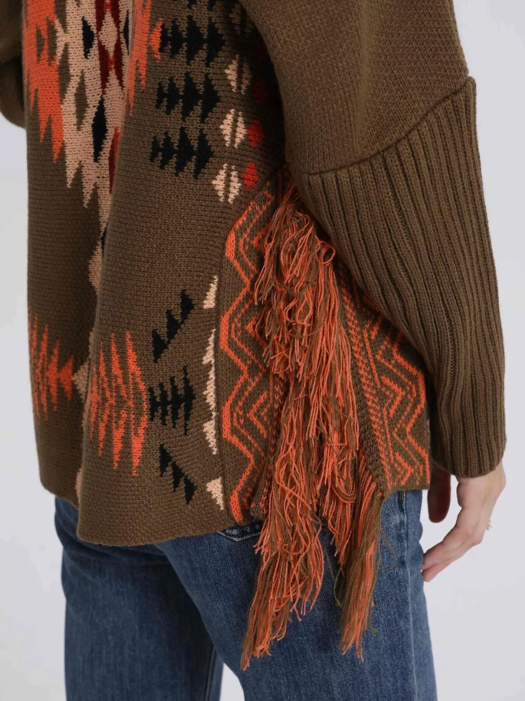 Geometric Pattern Fringe Sweater