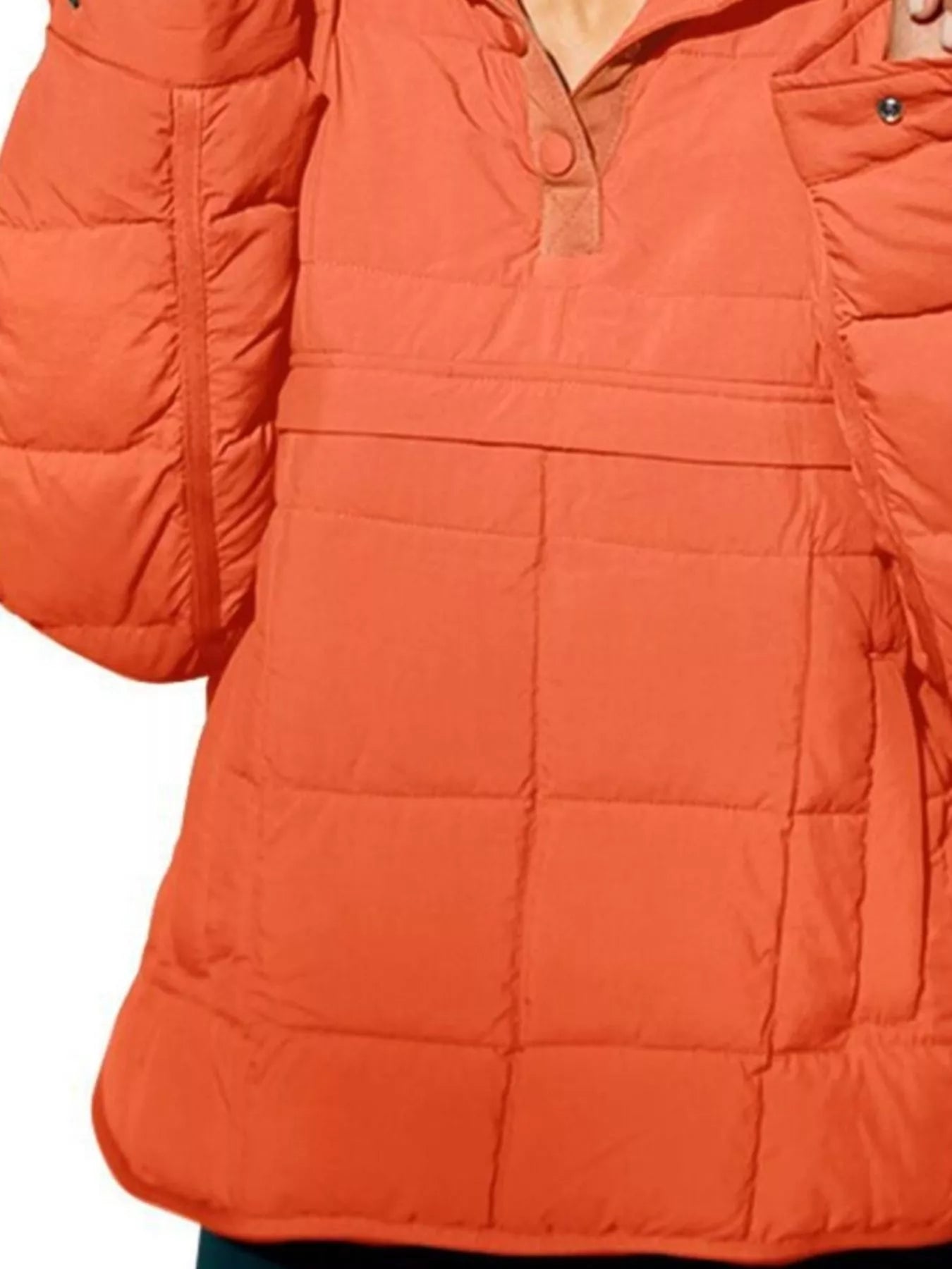 Full Size Quarter Snap Hooded Puffer Top Plus Size