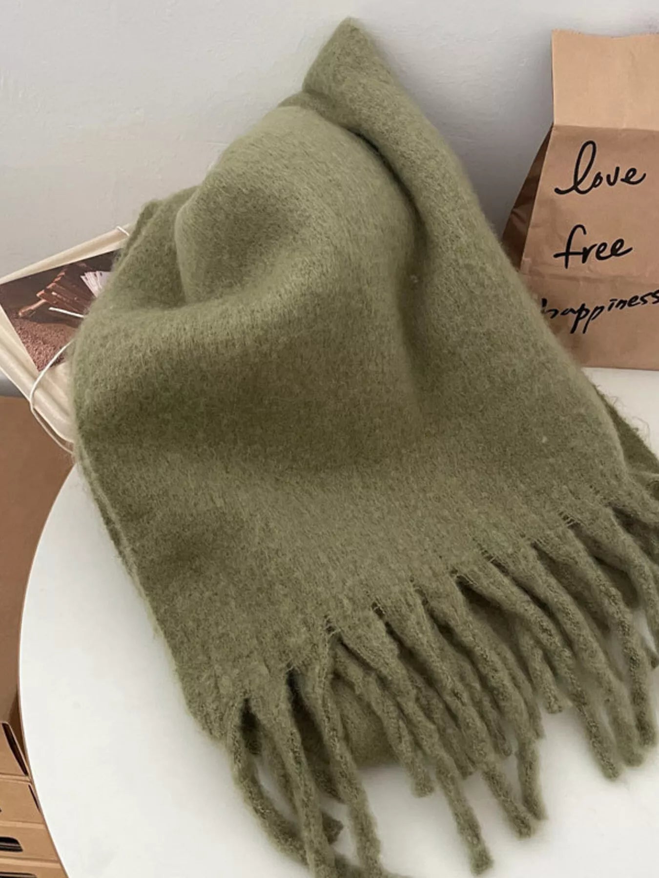Solid Color Fringe Scarf