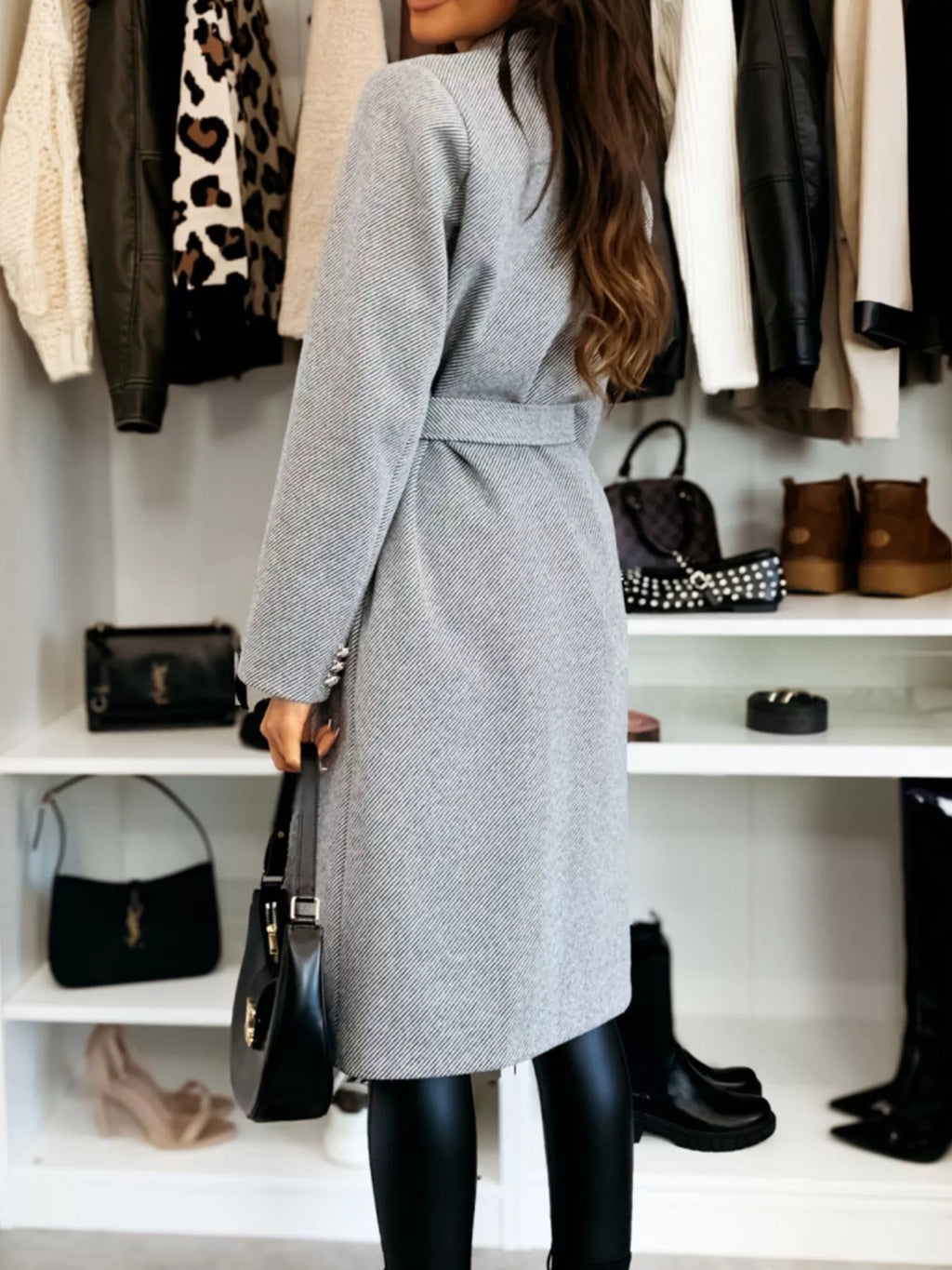 Double-Breasted Tie Waist Overcoat